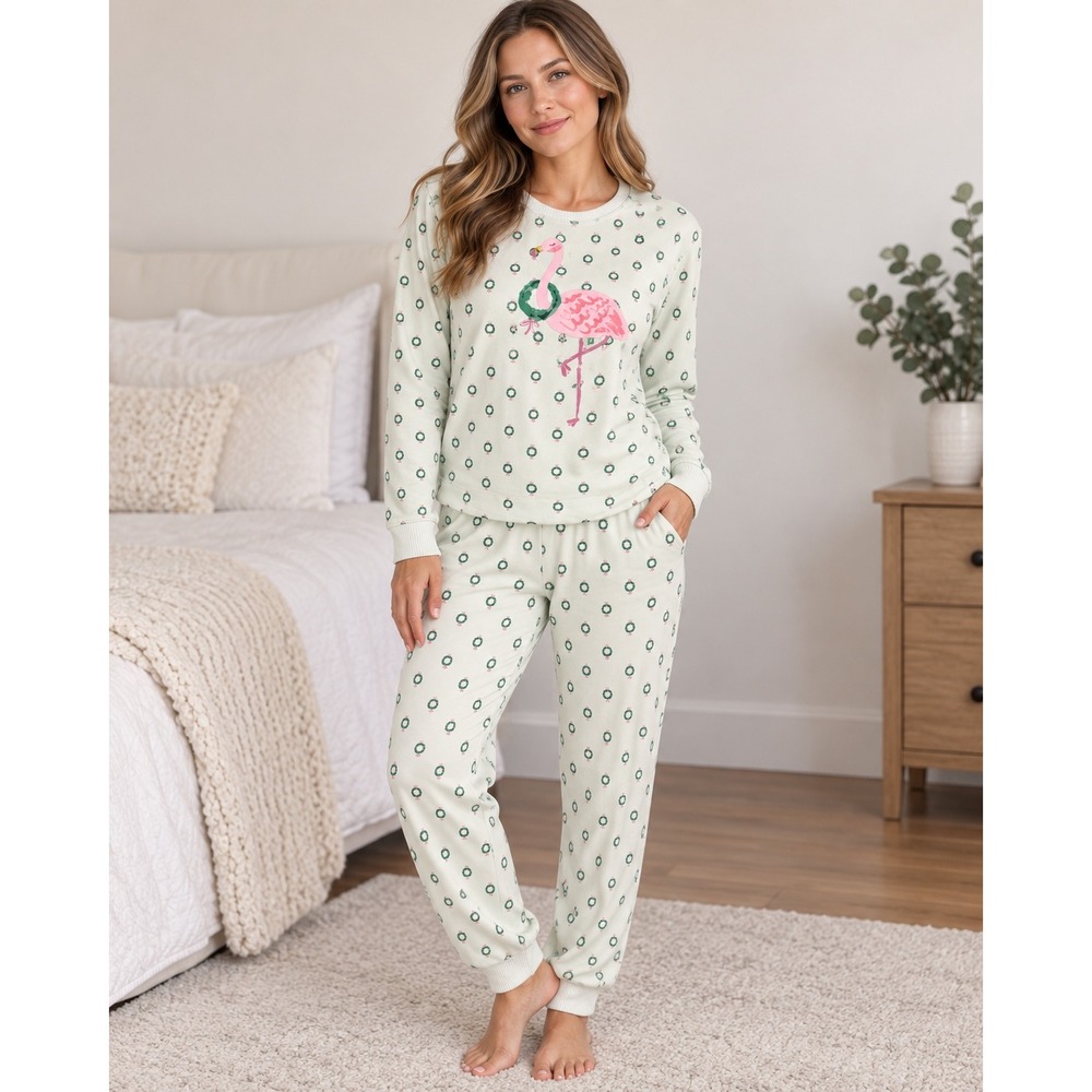 LC Lauren Conrad Intimates Flamingo Christmas Pajama Set Large Holiday Lounge